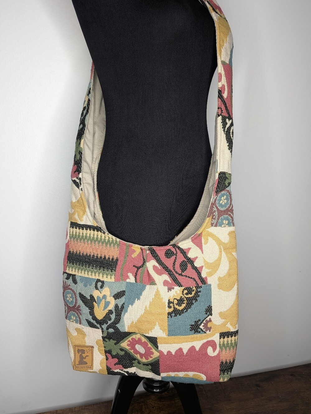 New Hope Girls Multicolor Patchwork Boho Lined Tied Strap Shoulder Bag Purse